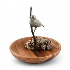 Bronze Song Bird Wood Tidbit Server Bowl