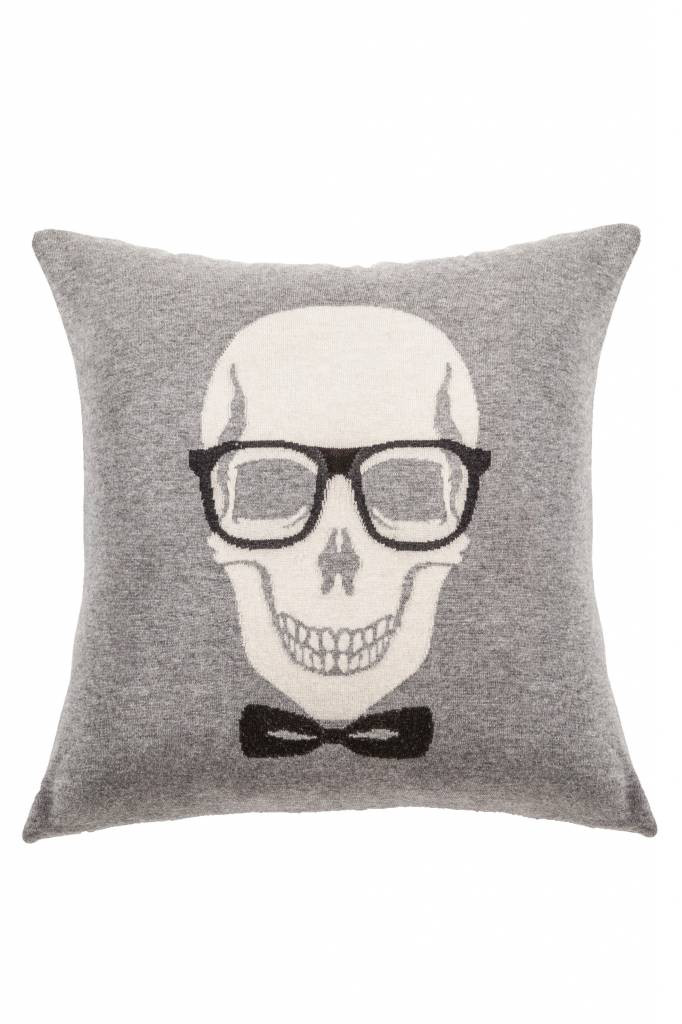 Rani Arabella Skull Bow Cashmere Blend 21 x 21 in Pillow Gray Gracious Style