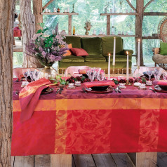 Mille Folk Cranberry Tablecloth 69" x 98" Coated Cotton
