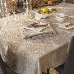 Mille Bloom Naturel Tablecloth 63" x 63" 50% Linen/50% Cotton