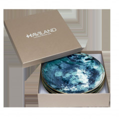 Ocean Blue/Gold Set Of 4 Dessert Plates 22.5 Cm