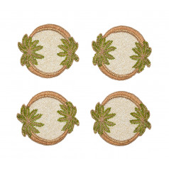 Oasis Set of 4 Ivory/Green/Gold Coasters