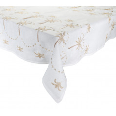 Embroidered Palm 52" x 100" White/Natural/Gold Tablecloth