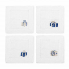 Gifts Set of 4 Cocktail Napkin 6x6 Blue/Silver