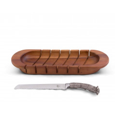 Lodge Style Oval Bread Board With Antler Knife