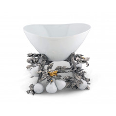 Harvest Pewter Pears And Leaves Centerpiece Porcelain Bowl