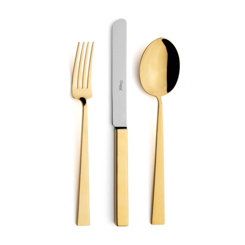 Cutipol Bauhaus Polished Gold 130 Pc Set Special Order 12x Dinner Knives Dinner Forks Table Spoons Coffee Tea Spoons Mocha Spoons Dessert Knives Dessert Forks Dessert Spoons Fish Knives Fish Forks 1x Soup