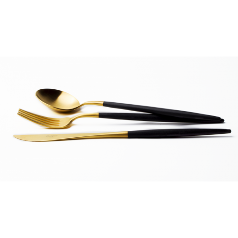 Cutipol Goa Matte Gold Black Handle 130 Pc Set Special Order 12x Dinner Knives Dinner Forks Table Spoons Coffee Tea Spoons Mocha Spoons Dessert Knives Dessert Forks Dessert Spoons Fish Knives Fish Forks 1x